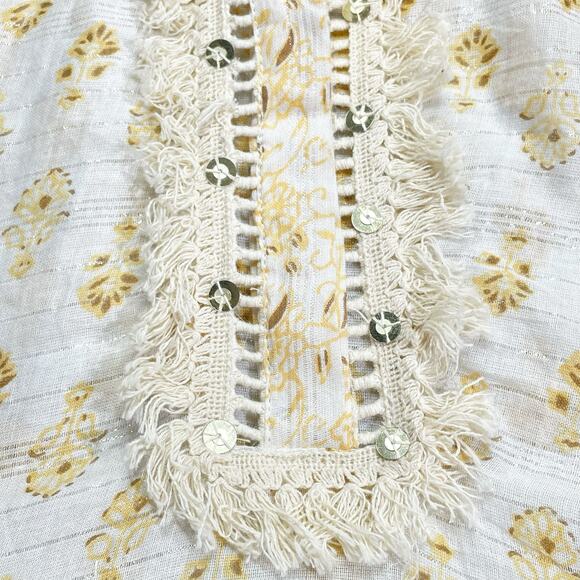 Barok Paris Bohemian People Cotton Lurex Sequin Fringe Mini Dress M/L - Picture 5 of 7